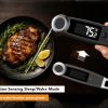 Wireless meat thermometer with motion-sensing sleep/wake mode for easy grilling.