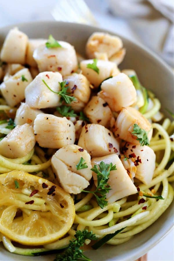 Scallops with Lemon Butter and Zucchini Noodles ChefsTemp