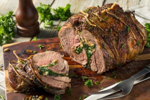 Roasted Stuffed Leg of Lamb with Spinach and Pine Nuts