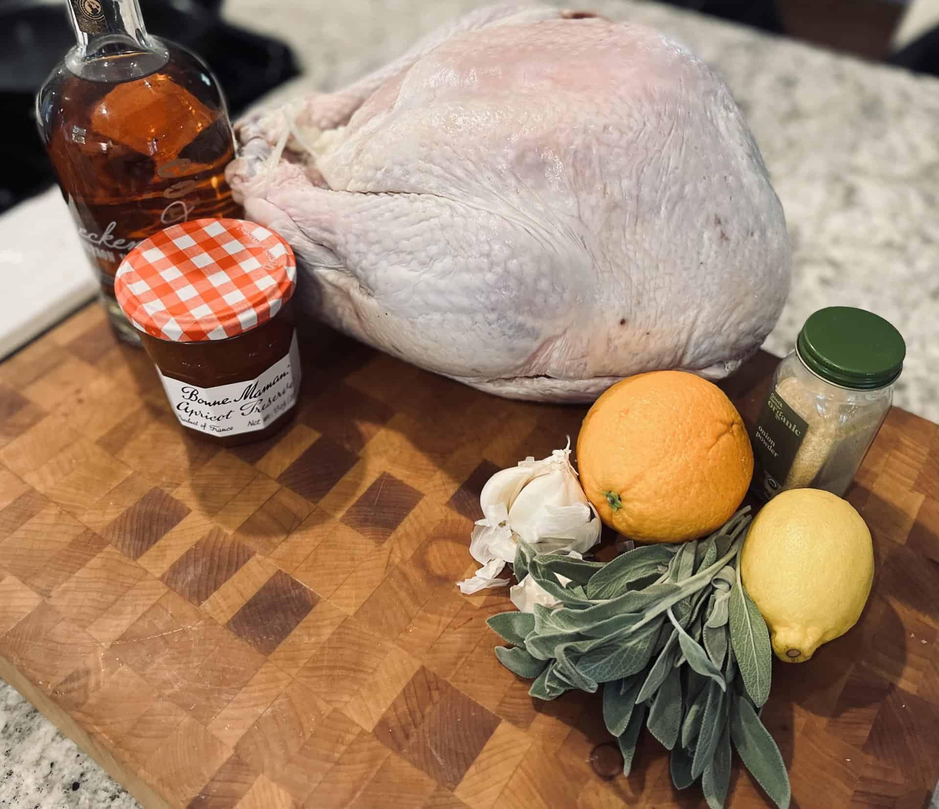 preparing a thanksgiving turkey using a meat thermometer