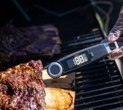 Precise digital thermometer helps ensure safe cooking temperatures.