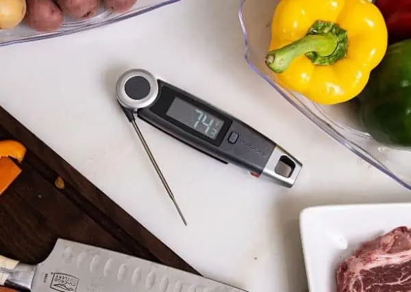 An instant read thermometer is battery-operated.