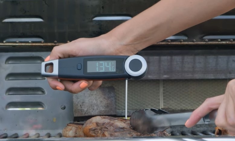 A probe thermometer comes with a probe that you must insert into the meat.