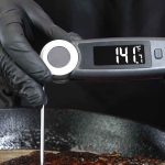 Chefstemp thermometer’s large, backlit digital display Chefstemp thermometer's large, backlit digital display