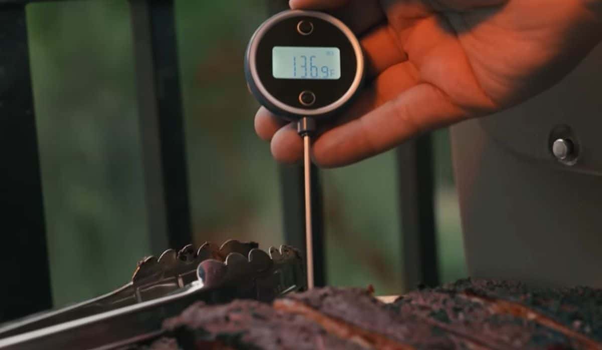 thermometer-for-cooking-steak inserting the probe tip of the thermometer