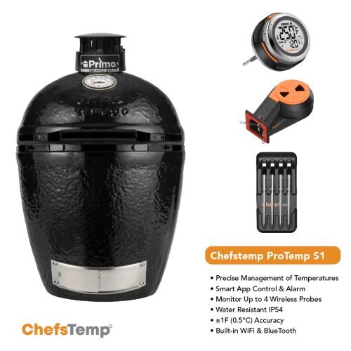 Wireless smart grilling thermometer with digital display and app connectivity for precise temperature control.