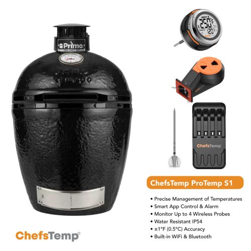 Thermometer and grilling tools set from ChefsTemp, featuring wireless probes, digital display, and smart app connectivity for perfect grilling.