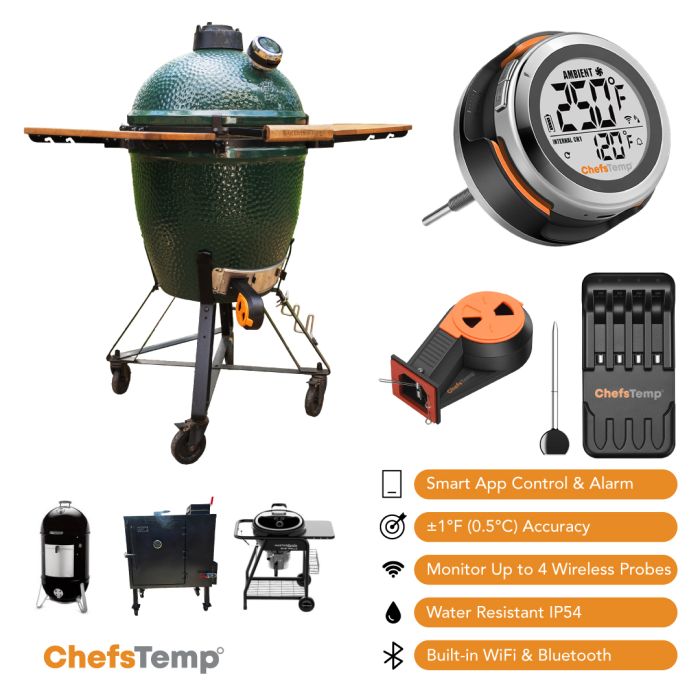 High-quality grilling setup with wireless thermometer, probes, and accessories for precise temperature control.