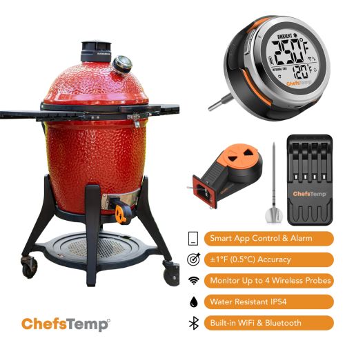 Wireless BBQ thermometer and grilling tools for precise temperature control and easy monitoring.