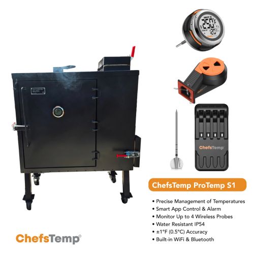 Wireless BBQ smoker with digital display and multiple probes for precise temperature control.