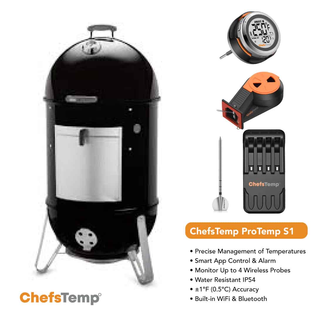 Wireless digital meat thermometer with smartphone app for precise grilling temperatures.