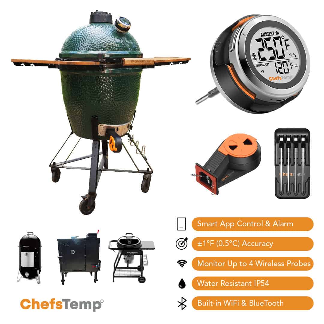 Digital wireless meat thermometer with app control, waterproof design, and multiple probes for perfect grilling.