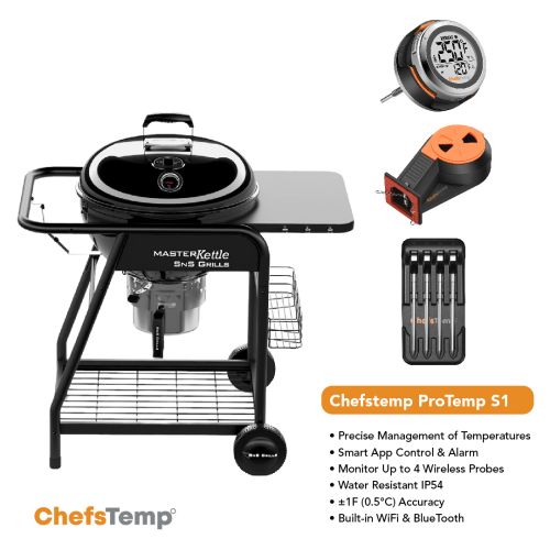 Wireless grilling thermometer and accessories for precise temperature control and smart app monitoring.