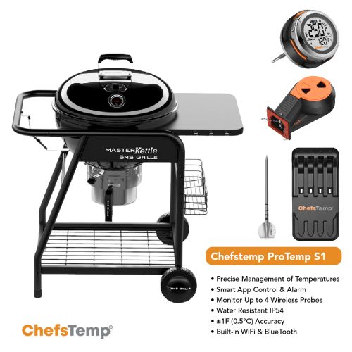 Wireless grilling thermometer with digital display, Bluetooth, and app control for perfect grilling precision.