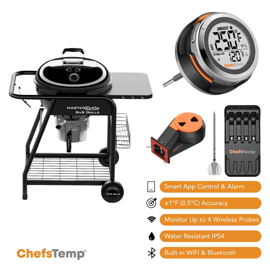 Wireless grill thermometer with app control, accurate readings, and wireless probes for professional grilling.