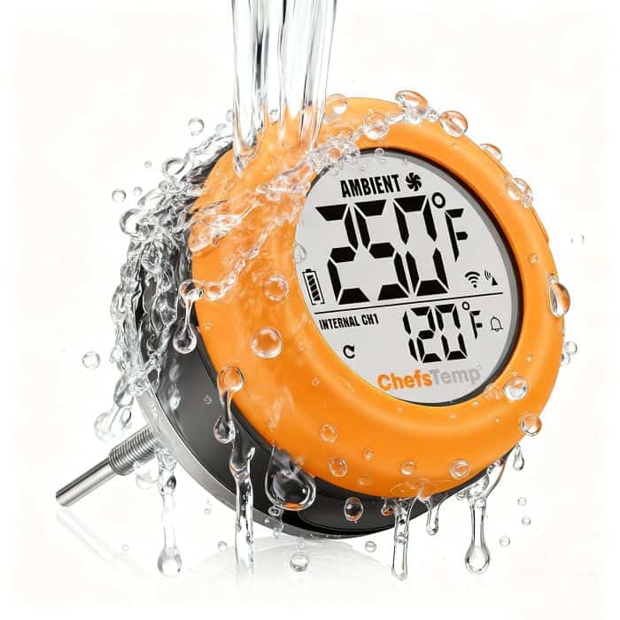 Digital waterproof kitchen thermometer for culinary precision and food safety.