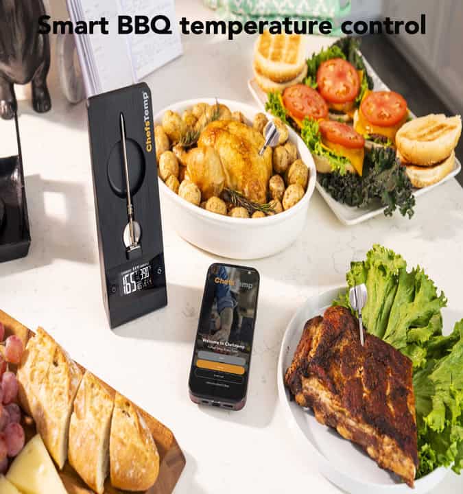 Smart BBQ thermometer for accurate meat temperature control and grilling perfection.