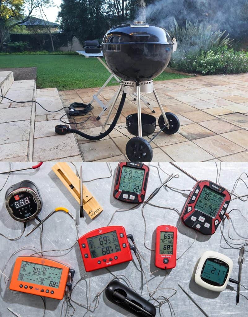 grilling with wires and mess4x5_2 High-quality charcoal grill outdoors with temperature testing equipment for precise grilling.