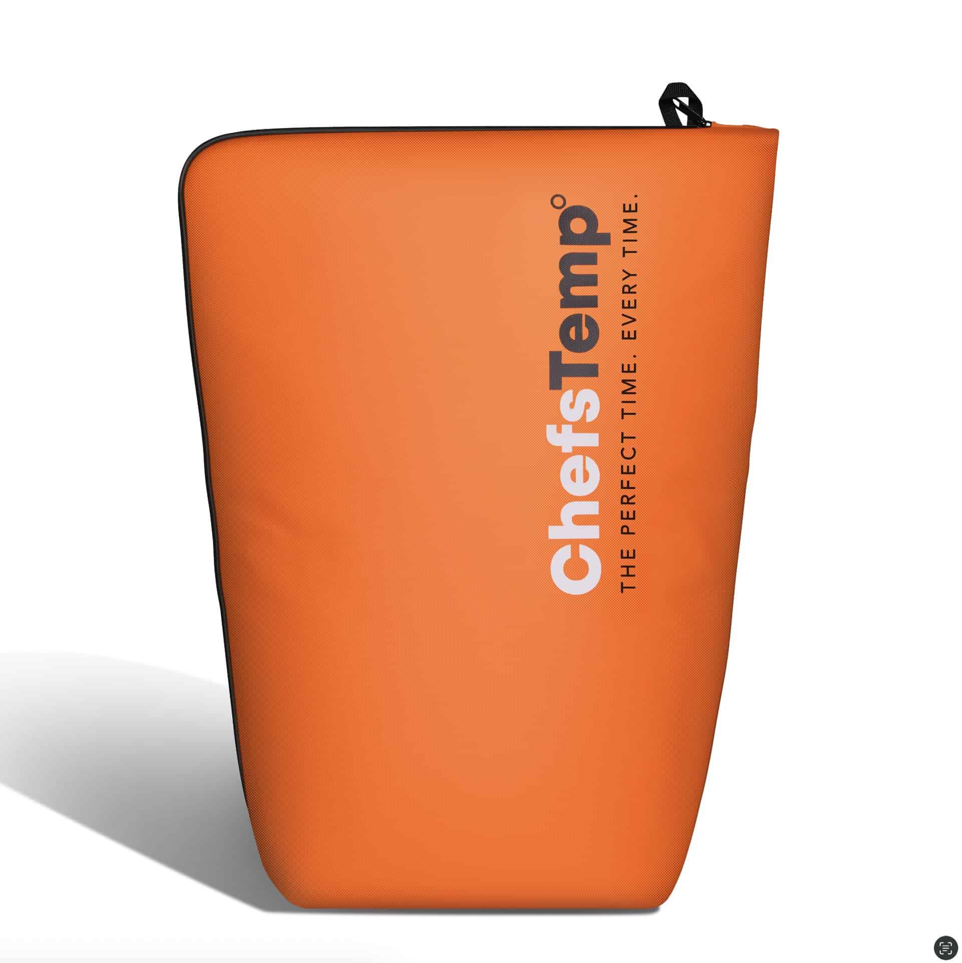Orange ChefsTemp grill tool case with logo, durable and portable for outdoor cooking.