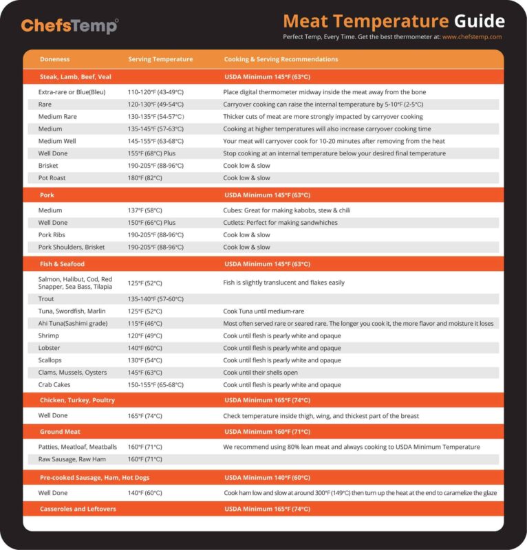 Meat Temperature Food Magnet Sheet