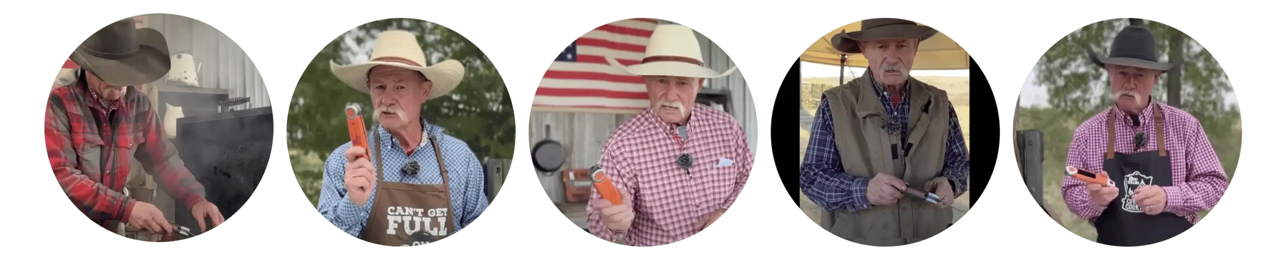 Cowboy Kent Rollins outdoor cooking demonstration with ChefsTemp thermometer.