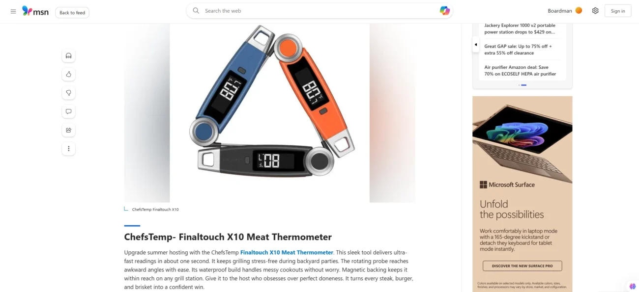 ChefsTemp Finaltouch X10 featured on MSN Best Summer Gift Ideas 2026